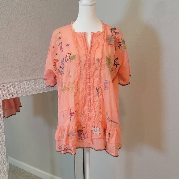 Johnny Was Mayeda Blouse Shell Pink Size M - Picture 3 of 7
